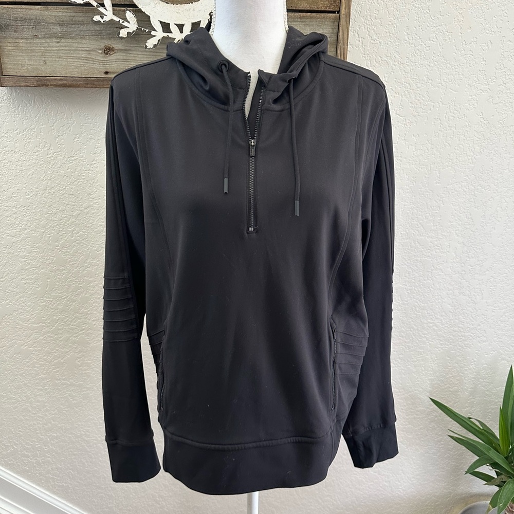 Athleta Venice Moto Hoodie Jacket solid black ladies size Large
